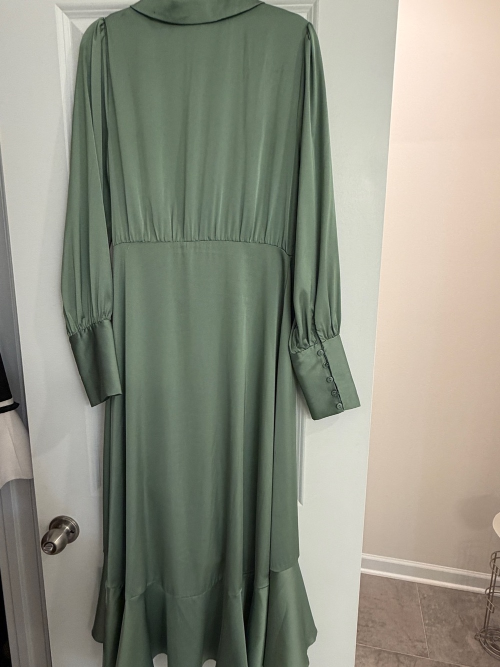 Long Sleeve Sage Green Midi Dress with Button Cuffs